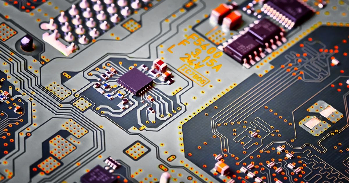 Detalhe de placa de circuito impresso, em imagem de referência da Altium